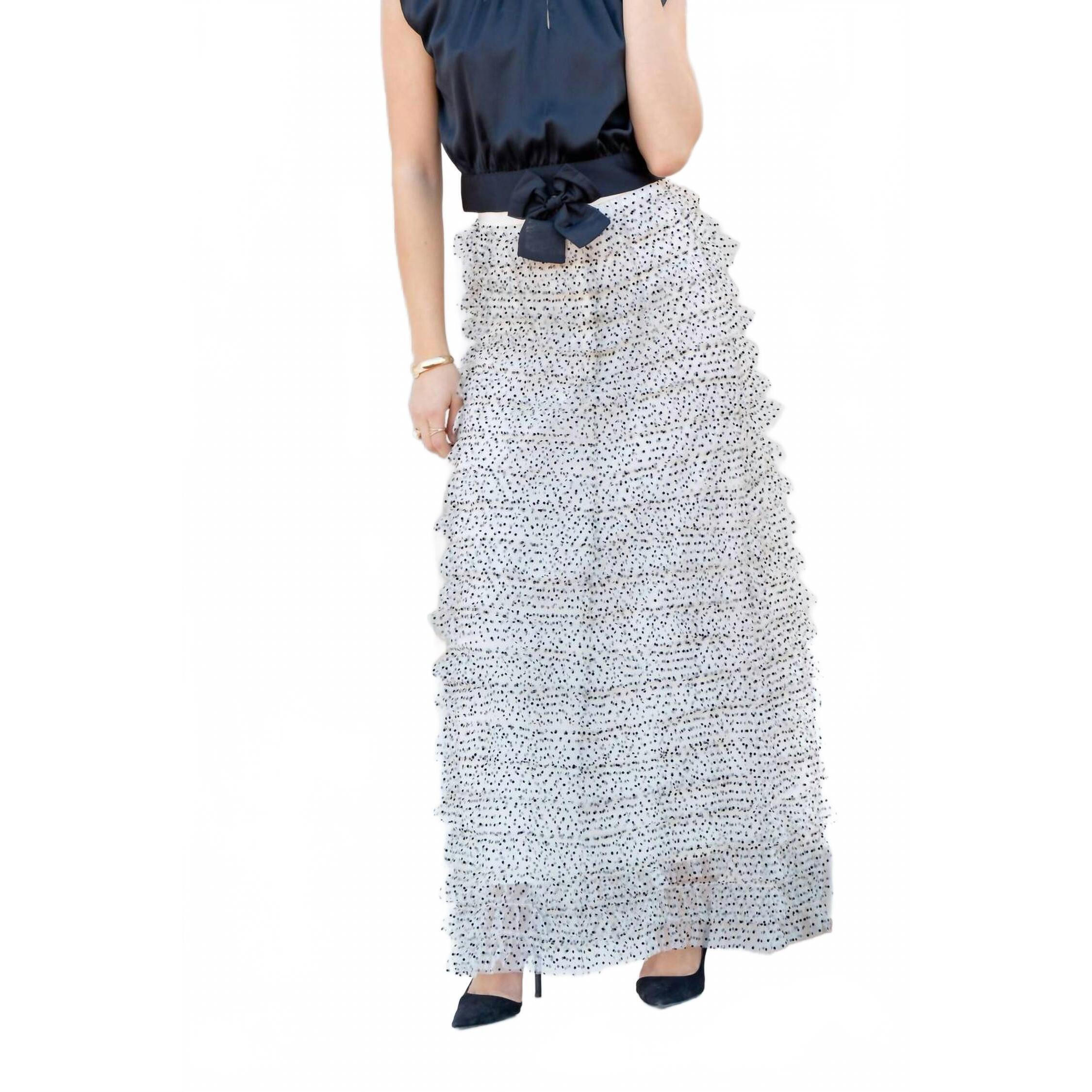 New Choklate Paris Tulle Dotted Maxi Skirt In Grey Polka Dot